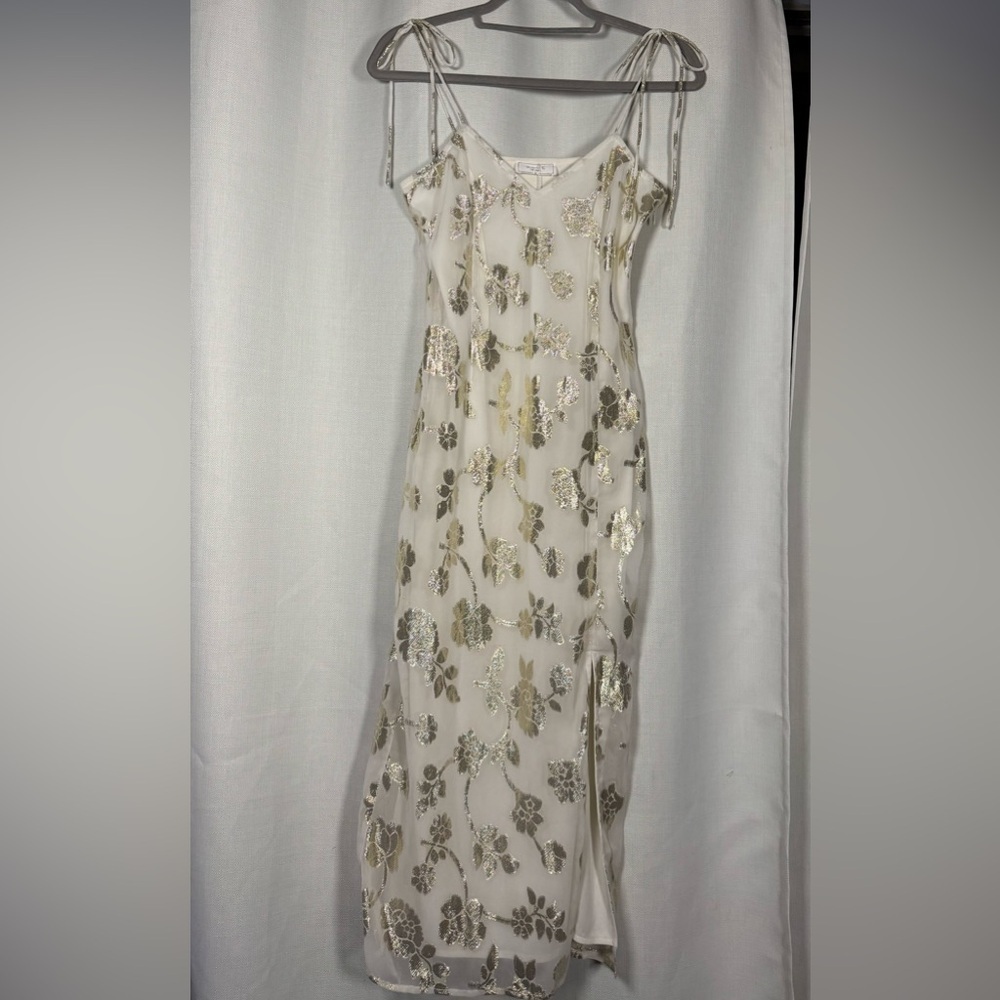 Sage The Label Afterglow Lurex Metallic Midi Dress in White Champagne Small - Picture 7 of 15